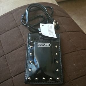 Coach lanyard black patent leather